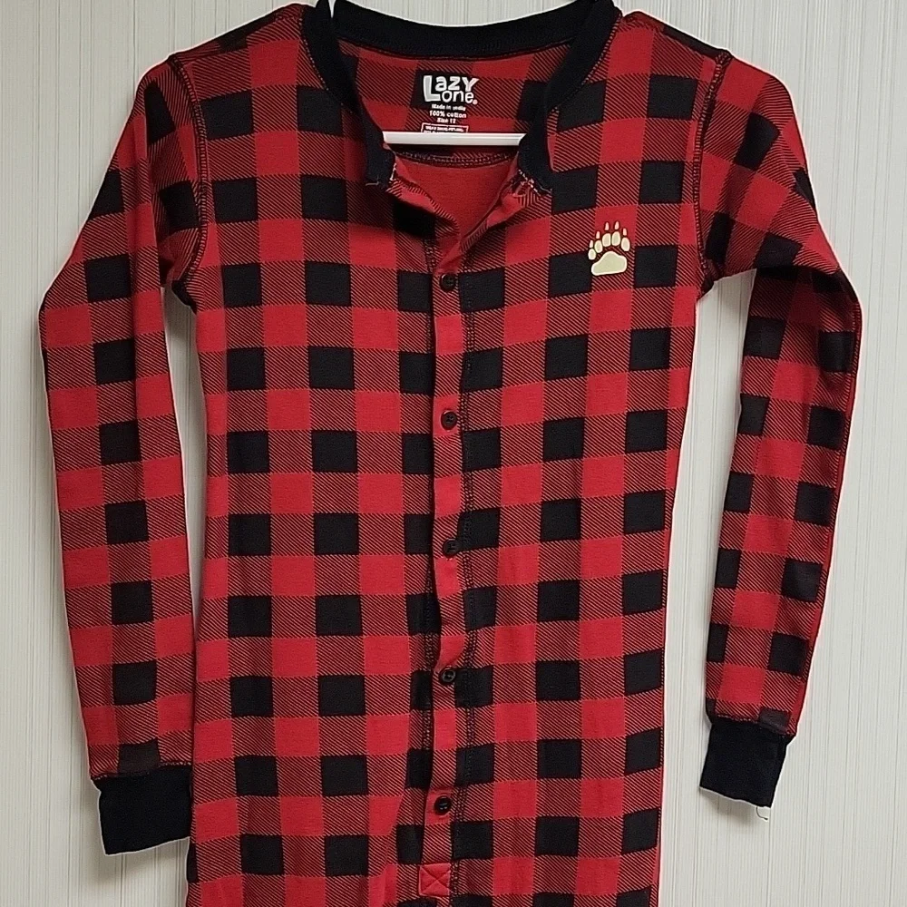 Lazy One Red and Black Plaid Kids One Pc Pajama Sz 12 NWOT